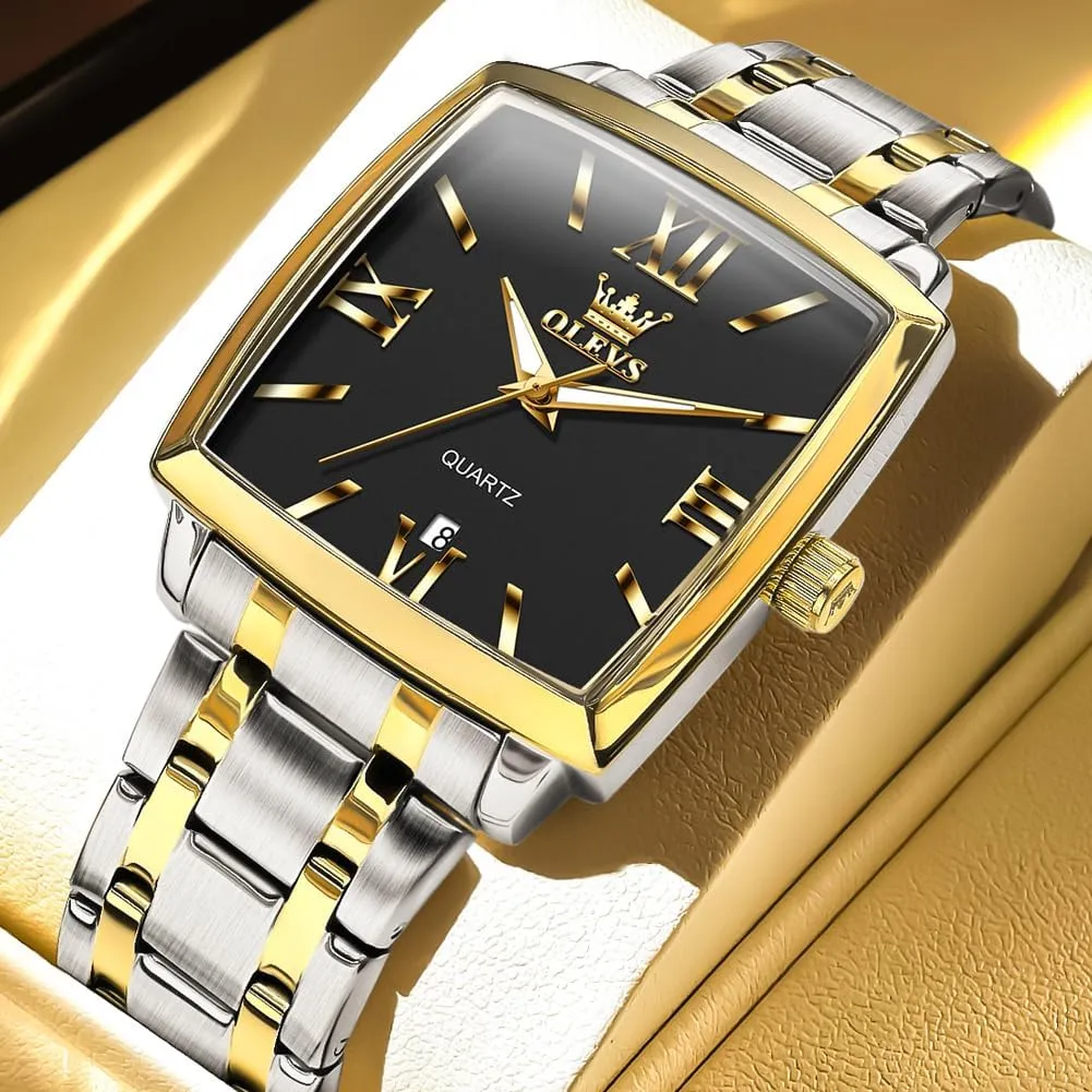 Diamond Watch Fashion Dress Analog Quartz Mens consultant Watches Rectangular Waterproof Stainless Steel Luminous with Date Watches for Men(Silver/Rose Gold) OLEVS Mens Tank Watch Minimalist 