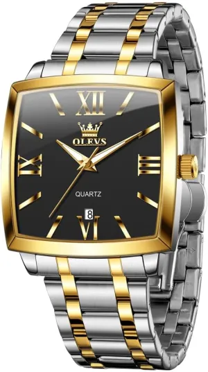 Diamond Watch Fashion Dress Analog Quartz Mens consultant Watches Rectangular Waterproof Stainless Steel Luminous with Date Watches for Men(Silver/Rose Gold) OLEVS Mens Tank Watch Minimalist 