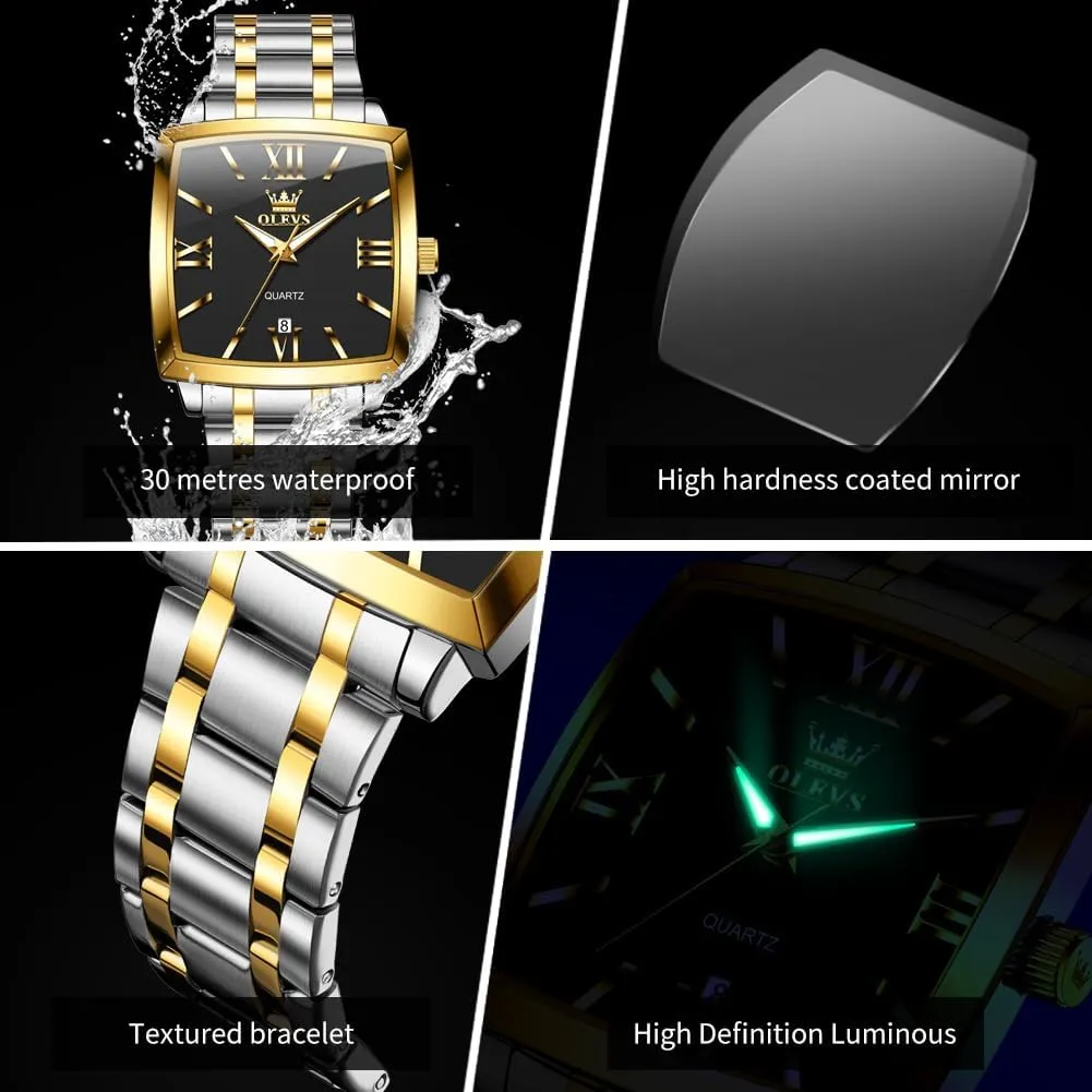 Diamond Watch Fashion Dress Analog Quartz Mens consultant Watches Rectangular Waterproof Stainless Steel Luminous with Date Watches for Men(Silver/Rose Gold) OLEVS Mens Tank Watch Minimalist 