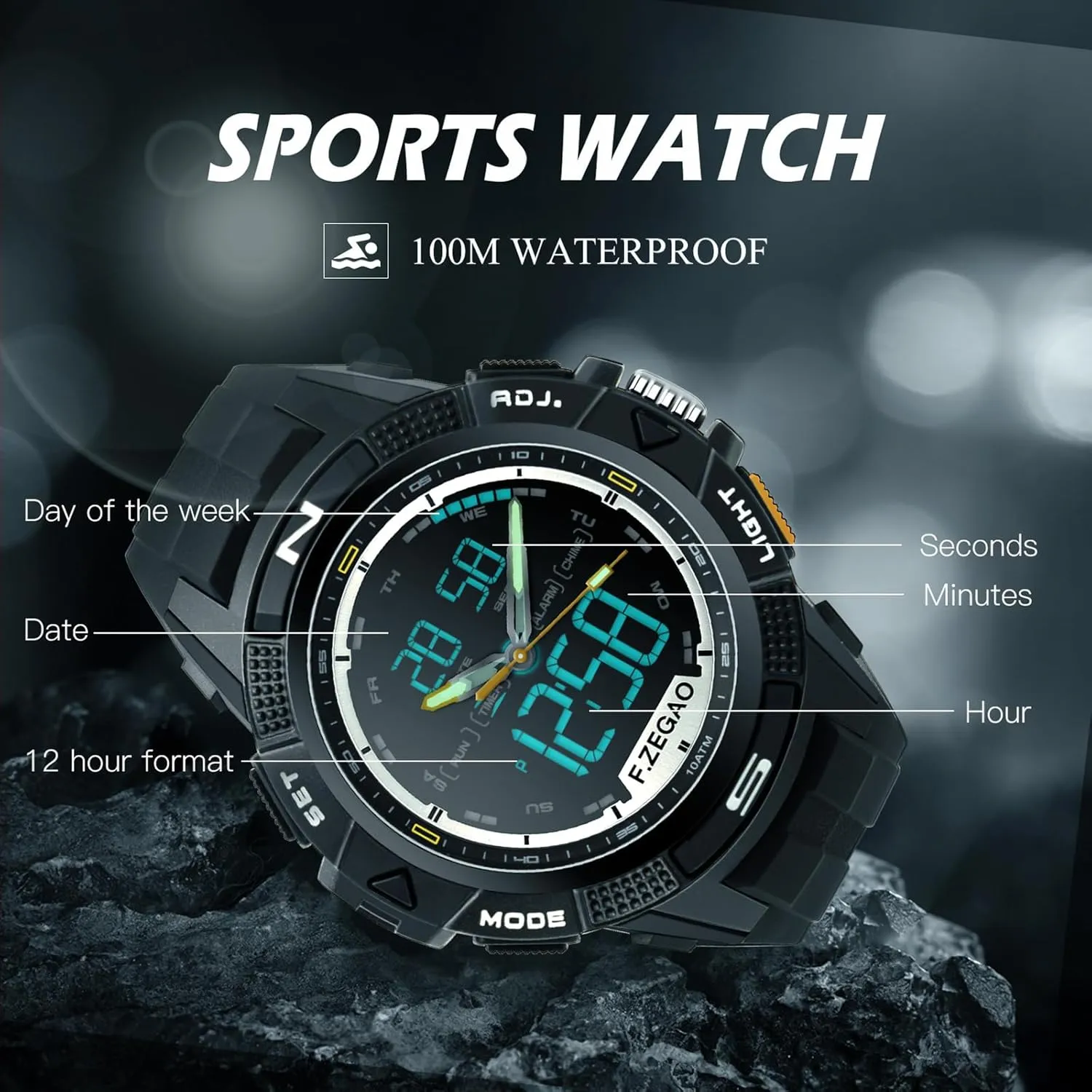 Digital Watches Men's Digital Watch Waterproof chimpanzee unplanned vegetative with Stopwatch Alarm, Ultra-Thin Super Wide-Angle Display Sport 
