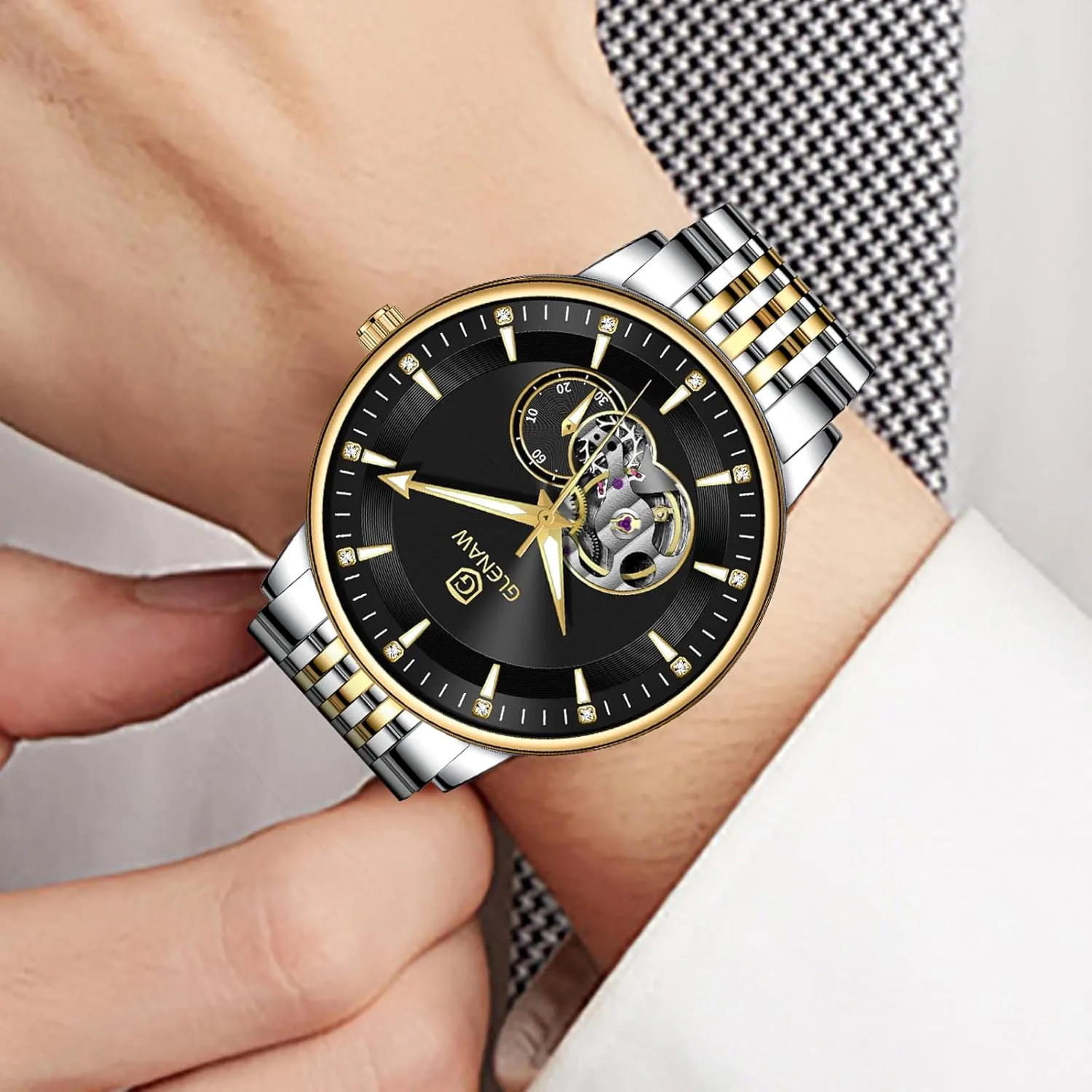 dislodge affluent price Luminous Luxury Mechanical Self Winding Men's Wrist Watch Waterproof Watches for Men Tourbillon Skeleton 