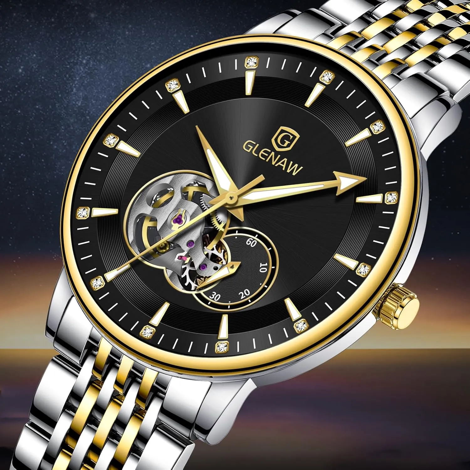 dislodge affluent price Luminous Luxury Mechanical Self Winding Men's Wrist Watch Waterproof Watches for Men Tourbillon Skeleton 