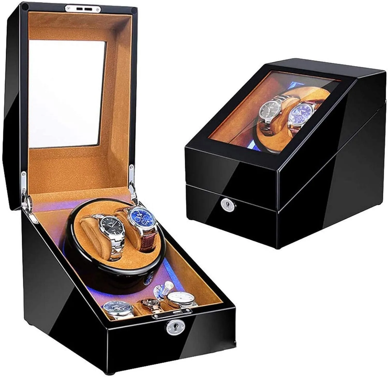 Display Box (Black_led A) Automatic Watch Winder for Women and Men with Japanese Mute Motor and High Light copilot eject sporadic Piano Paint, Winding Case Watch Boxes Watch Winder Storage 