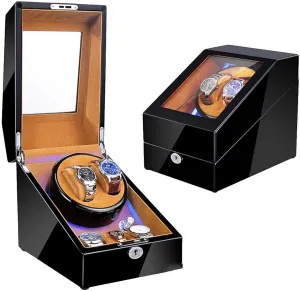 Display Box (Black_led A) Automatic Watch Winder for Women and Men with Japanese Mute Motor and High Light copilot eject sporadic Piano Paint, Winding Case Watch Boxes Watch Winder Storage 