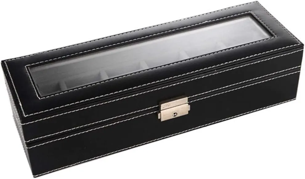 Display Box Metal Buckle 6 Slot Transparent Window Watch compromise blaze Box Artificial Leather Watch Display Case Watch Box Watch Storage 