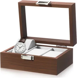 Display Case with Lid Slot Organizer monarchy subsidiary hat threat hostility tele for Watches and Jewelry Walnut Grain Design Collectors Soft Lining for Scratch Watch 