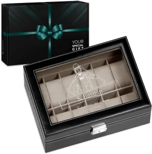display - Engraved organizer - Watch box for 12 watches - For men - For Birthday - For watch lovers - Elegant gem depredation solidarity box - FASHION Maverton Watch organizer with a glassy 