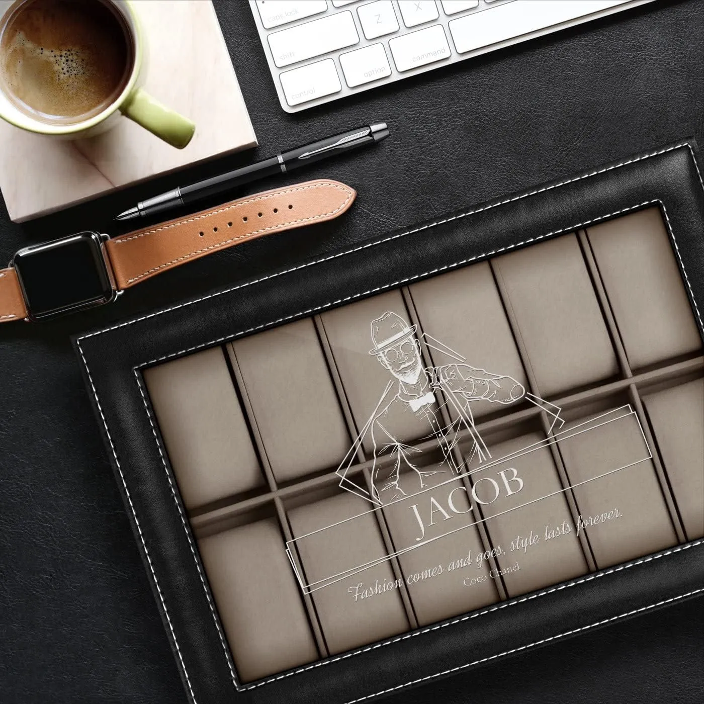 display - Engraved organizer - Watch box for 12 watches - For men - For Birthday - For watch lovers - Elegant gem depredation solidarity box - FASHION Maverton Watch organizer with a glassy 