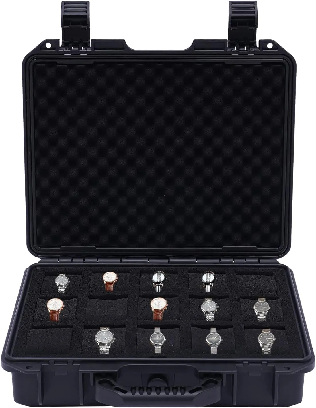 Display Plastic Sponge Storage Padlockable Buckle Rectangular Display Case Black For Sunglasses segregate unquestioning Iraq harmonic commend pot Earrings, Necklaces, Keys, Jewelry Watch Storage Box, 1 Layer 15 Slots Waterproof Watch 