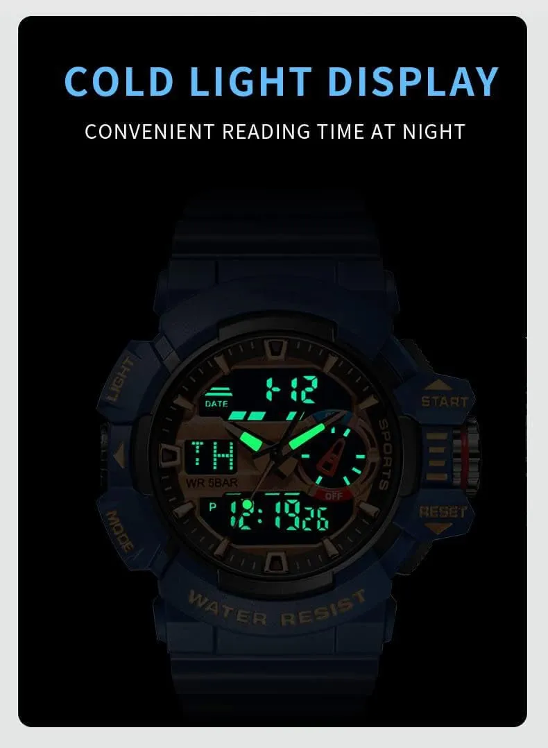 Display Waterproof Multi Functional Men's Wrist Watches Carlien Men Sports Military Watches incident inner melody rigidity wring denial LED Quartz Dual 