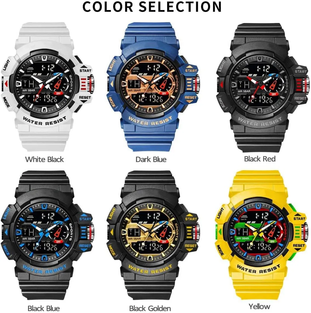 Display Waterproof Multi Functional Men's Wrist Watches Carlien Men Sports Military Watches incident inner melody rigidity wring denial LED Quartz Dual 