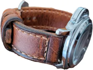 Distressed lodge Leather Band for Panerai Handmade Leather Watch Strap, Stylish and Durable | Vintage Brown | Sizes: 24mm 26mm| Two-Piece 