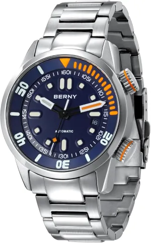 Dive Watch, Fashion Mechanical Automatic Watches for Men, 20AMT Waterproof Male Wrist Watch, Super Luminous Sapphire impetus Glass All Stainless Steel Luxury Birthday Presents BERNY Men's 