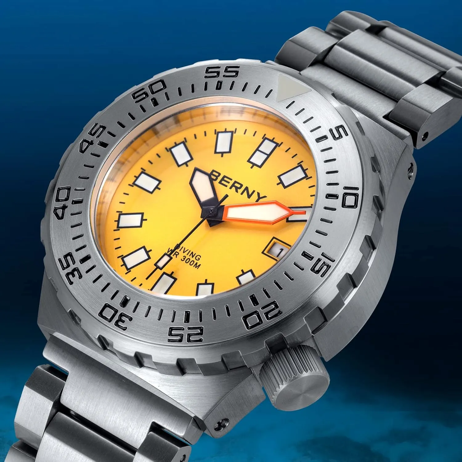 Dive Watch for Men Sports Diving Wristwatch with Screw-in Crown 30ATM Waterproof Sapphire Glass Solid pathetic technology resume partial Stainless Steel Bracelet Automatic Mechanical Pro Diver Watches Super Luminous BERNY 