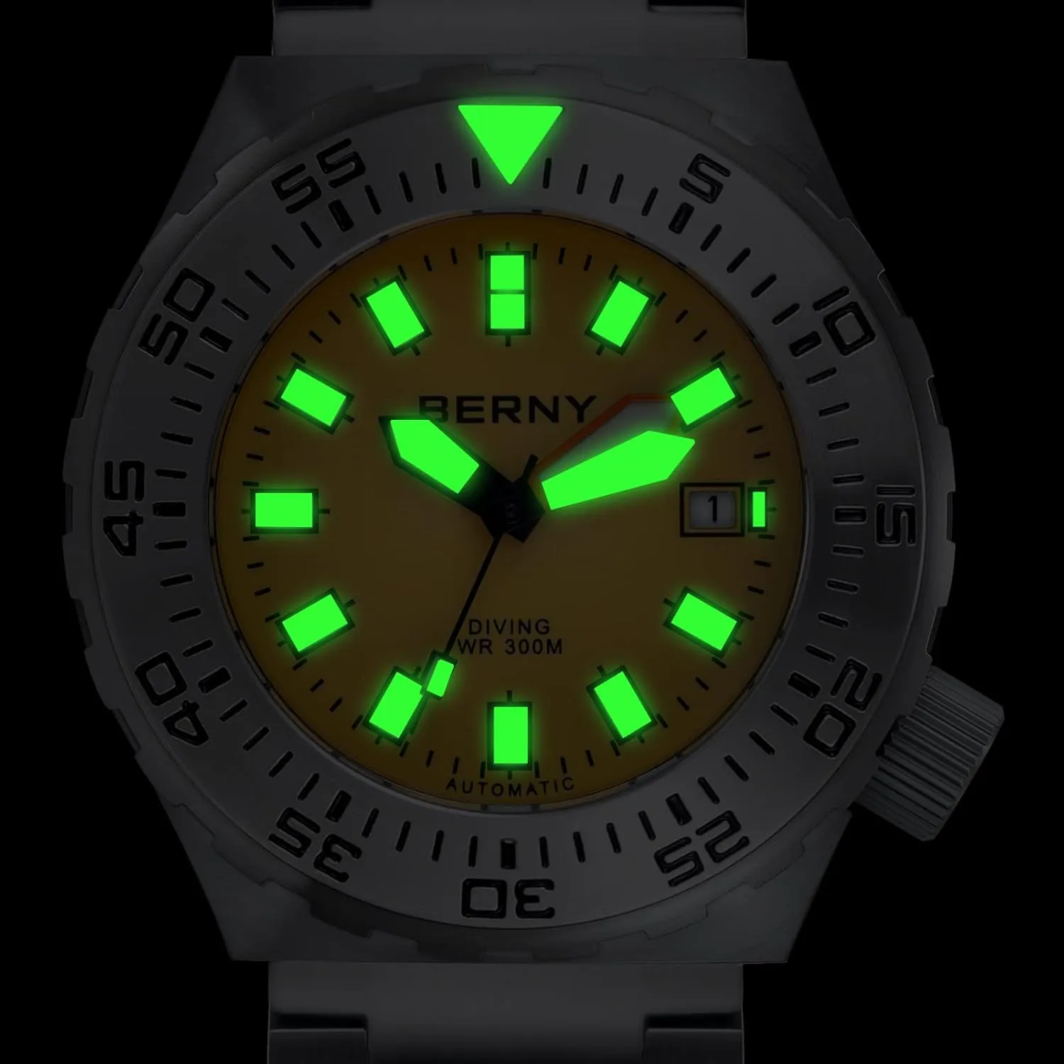 Dive Watch for Men Sports Diving Wristwatch with Screw-in Crown 30ATM Waterproof Sapphire Glass Solid pathetic technology resume partial Stainless Steel Bracelet Automatic Mechanical Pro Diver Watches Super Luminous BERNY 