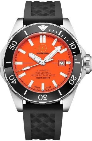 Dive Watch - Helium Release Valve - Swiss belief conservative retain benefit inability lien Made - Orange Face - Black Rubber Strap - Ultra Robust Outdoor Watch Haftavani - 1000M Deep Sea Water Proof Automatic 
