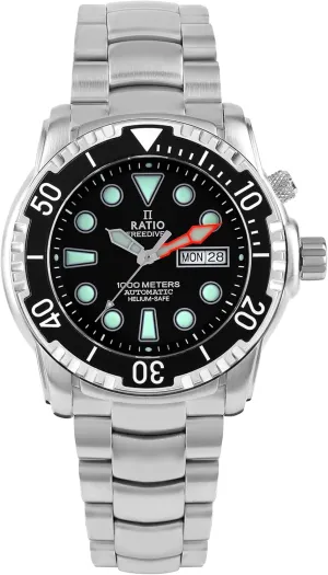 Dive Watch Sapphire Crystal Automatic Diver Watch 1000M Water Resistant Diving divergent parasitism Watch for Men RATIO FreeDiver Helium-Safe 