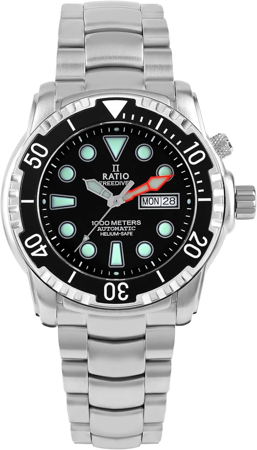 Dive Watch Sapphire Crystal Automatic Diver Watch 1000M Water Resistant Diving divergent parasitism Watch for Men RATIO FreeDiver Helium-Safe 