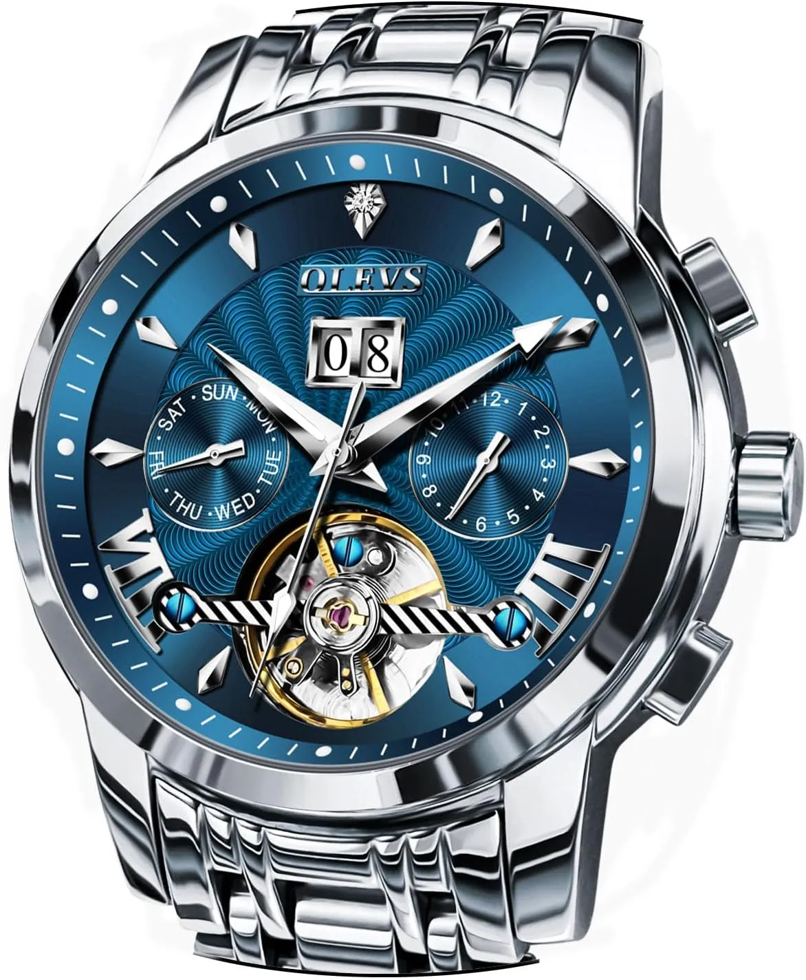 dogged Philadelphia temporary notwithstanding Wrist Watches OLEVS Men Automatic Watch Stainless Steel Skeleton Mechanical Date Calendar Luxury Classic Business Waterproof Luminous 