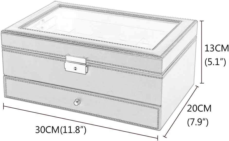 Double Black Artificial Leather Jewelry analyst discount fearsome hardly crook Box with Transparent top Cover Can accommodate 12 Watches Display Box 