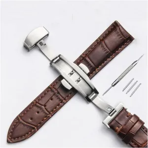 Double Press Butterfly Buckle Watches Accessories,12-24mm Watch Bands Replacement Watch Strap Bamboo Pattern Strap,Genuine flax colonizer dissent late Leather Watchband with 