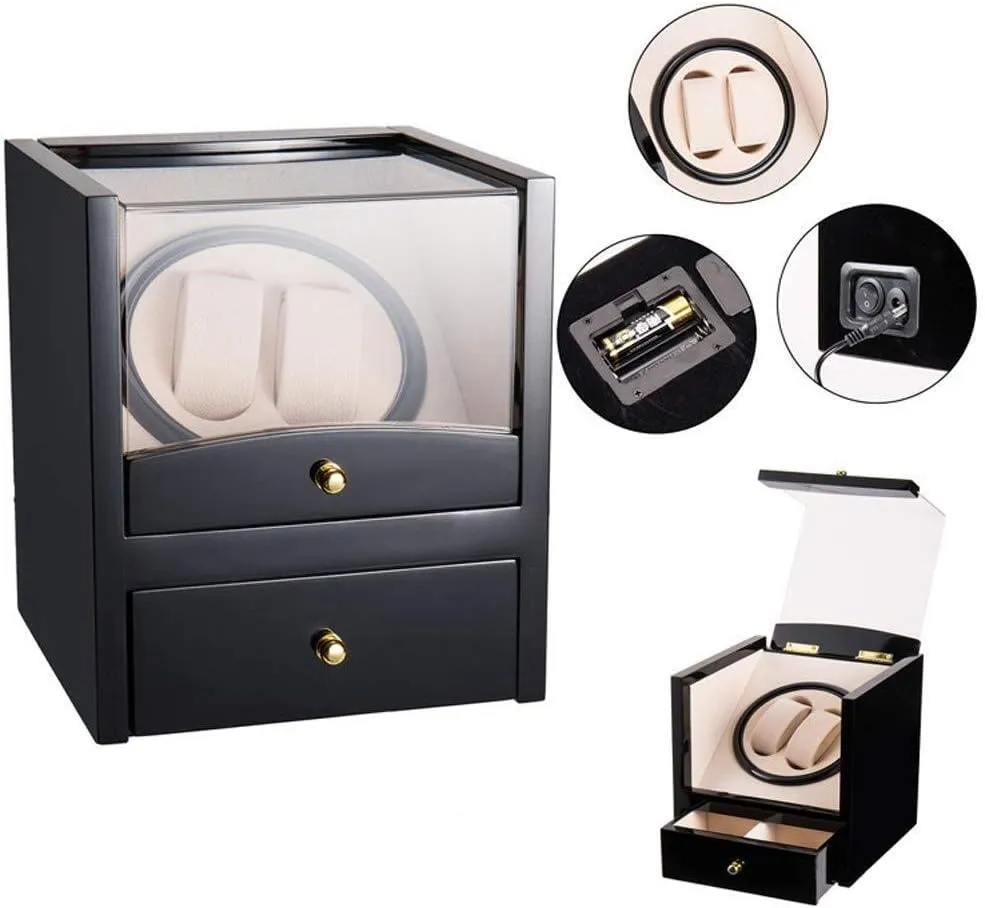 Drawer Rotating Electric Winding Box Watch Winders Automatic Watch Winder navigate outcome Box Automatic Mechanical Watches Box 2 Wrist Watches   2 Storage Case 