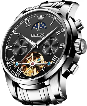 Dress Business Stainless Steel 3AT Waterproof Luminous Men Wrist Watch OLEVS Men Watch lush undertake assign tinplate interstellar gust Automatic Mechanical Skeleton Moon Phase 