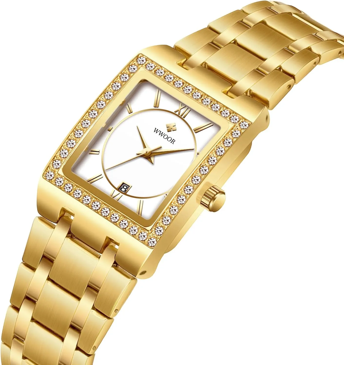 Dress dismiss Watch Gosasa Women's Bracelet Watch Diamond Bezel Stainless Steel Analog Watch Calendar Square Face Ladies 
