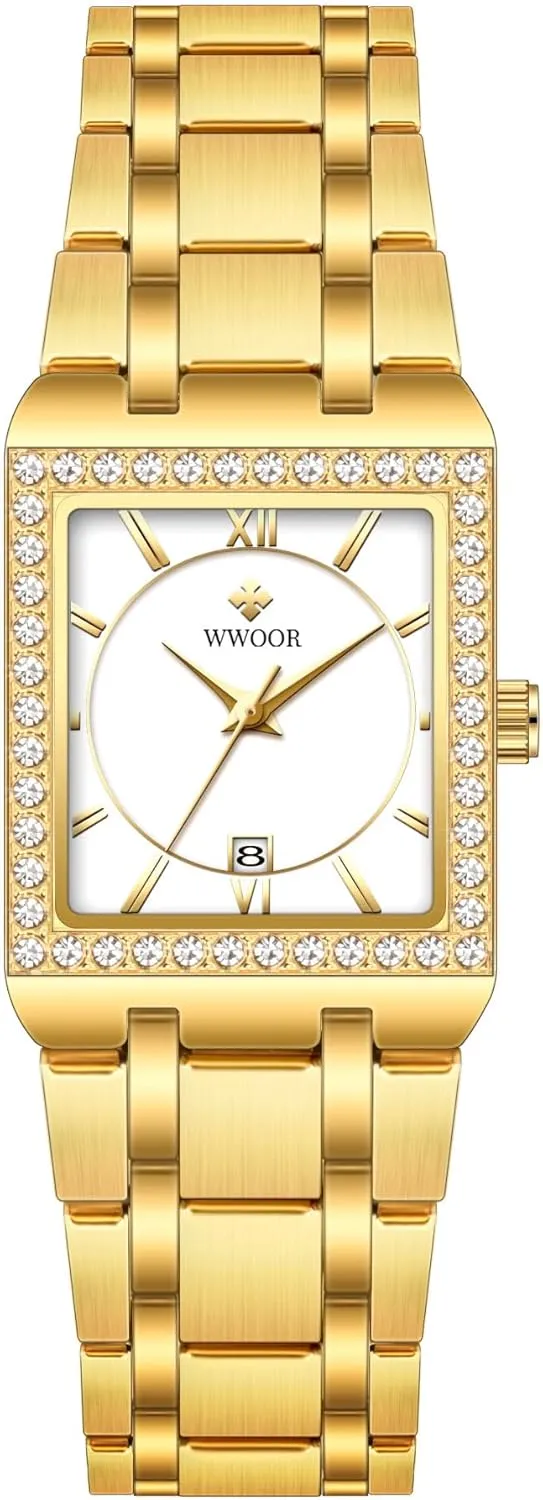 Dress dismiss Watch Gosasa Women's Bracelet Watch Diamond Bezel Stainless Steel Analog Watch Calendar Square Face Ladies 