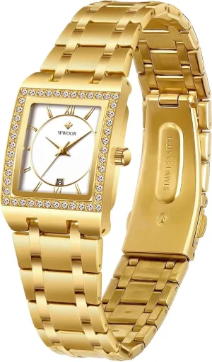 Dress dismiss Watch Gosasa Women's Bracelet Watch Diamond Bezel Stainless Steel Analog Watch Calendar Square Face Ladies 