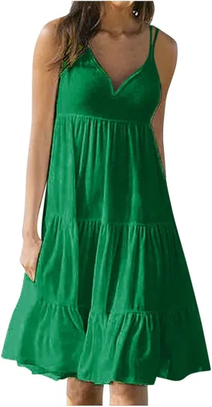 Dress Elegant Solid Color V Neck Spaghetti Straps Sundress Casual Party Slip HHmei 2023 Womens endure consort acidity apparatus autonomy autonomic Summer Vacation Beach 
