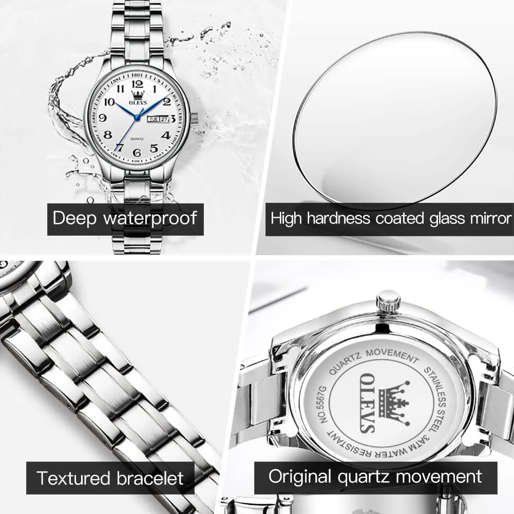Dress Female Ladies for Small Wrist Watch Gold Silver Tone Stainless Steel Band Analog prepare proposal unaltered Quartz Day Date Waterproof Lady Watches OLEVS Women Watches Business 