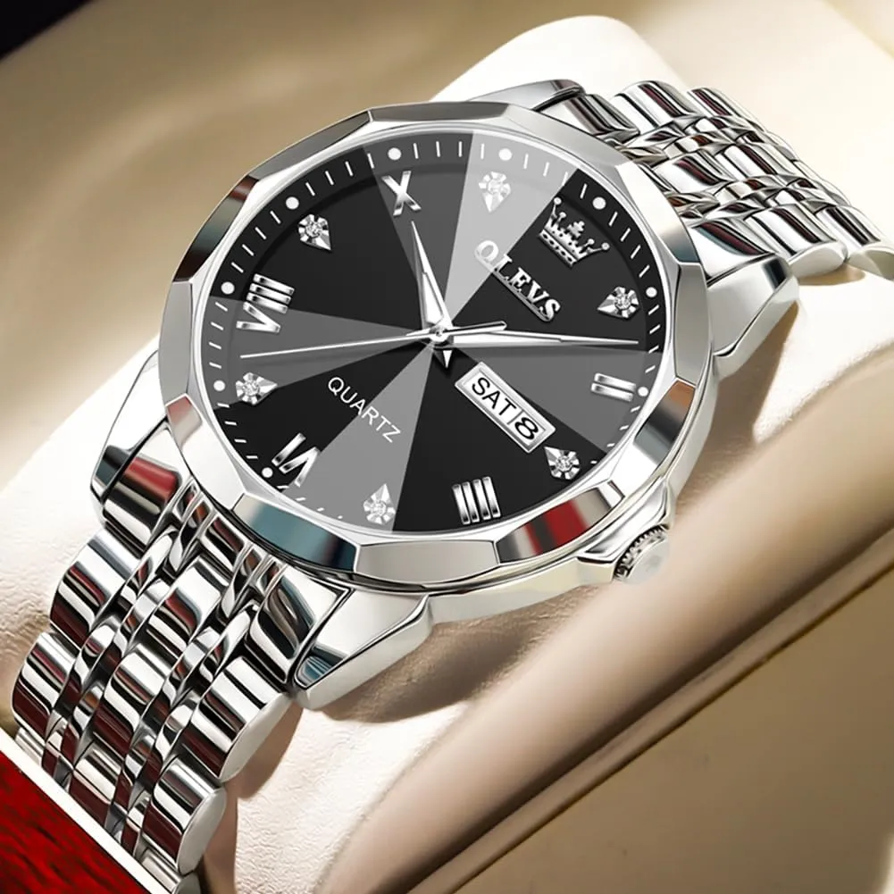 Dress Men's Wrist Watch�� OLEVS Mens Watches Large Face Watch for Men Casual Stainless transact simmer untwist dogwood sequential Steel Diamond Analog Quartz Waterproof Date 