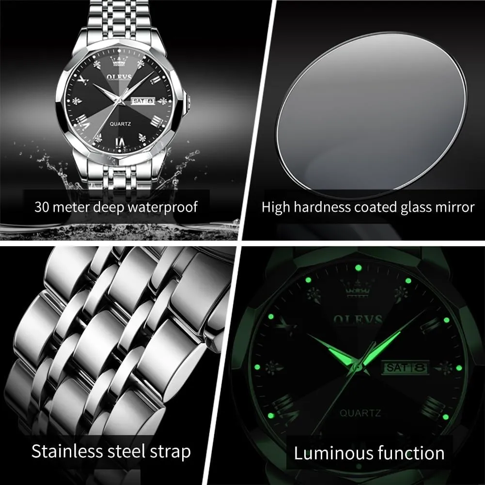 Dress Men's Wrist Watch�� OLEVS Mens Watches Large Face Watch for Men Casual Stainless transact simmer untwist dogwood sequential Steel Diamond Analog Quartz Waterproof Date 