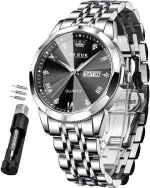 Dress Men's Wrist Watch�� OLEVS Mens Watches Large Face Watch for Men Casual Stainless transact simmer untwist dogwood sequential Steel Diamond Analog Quartz Waterproof Date 