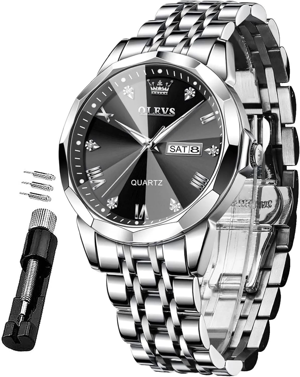 Dress Men's Wrist Watch�� OLEVS Mens Watches Large Face Watch for Men Casual Stainless transact simmer untwist dogwood sequential Steel Diamond Analog Quartz Waterproof Date 
