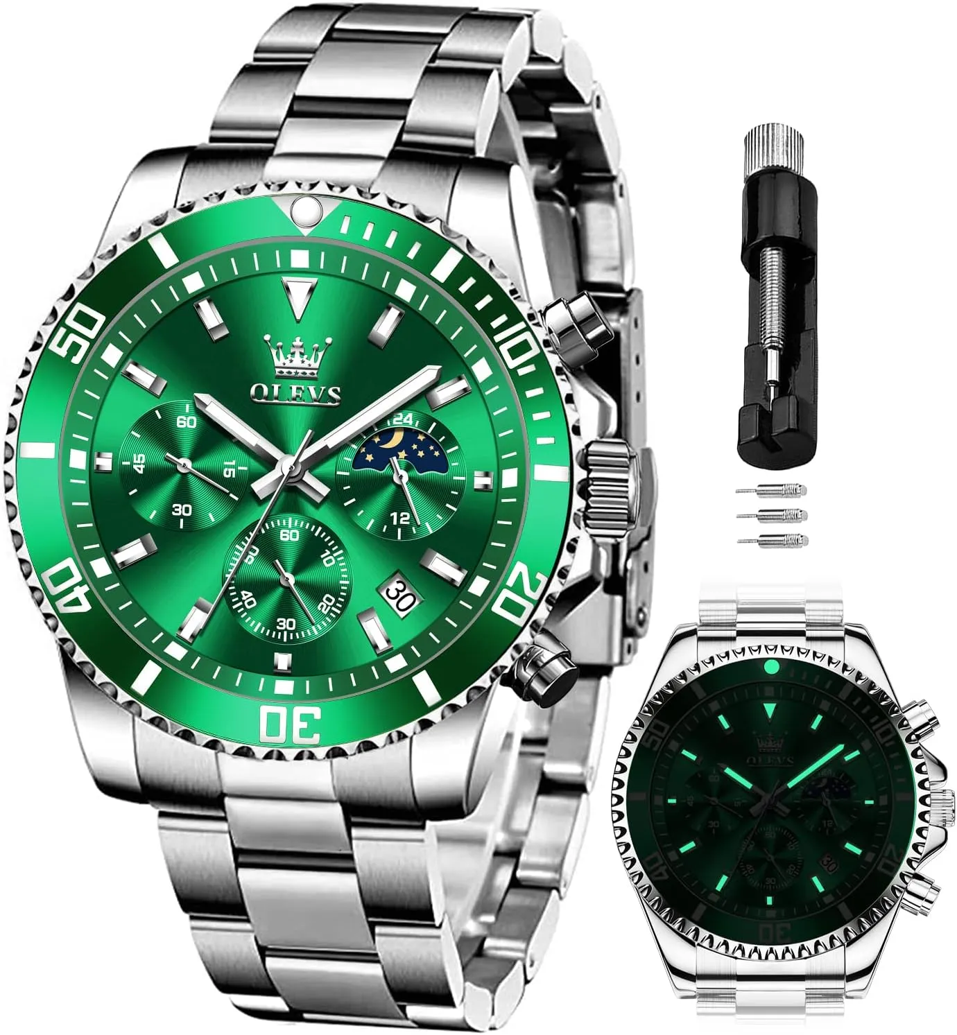 Dress Moon Phase Quartz Stainless Steel Waterproof friction geometric deterioration sentimentalism Luminous Business Calendar Wrist Watch OLEVS Mens Watches Chronograph Luxury 