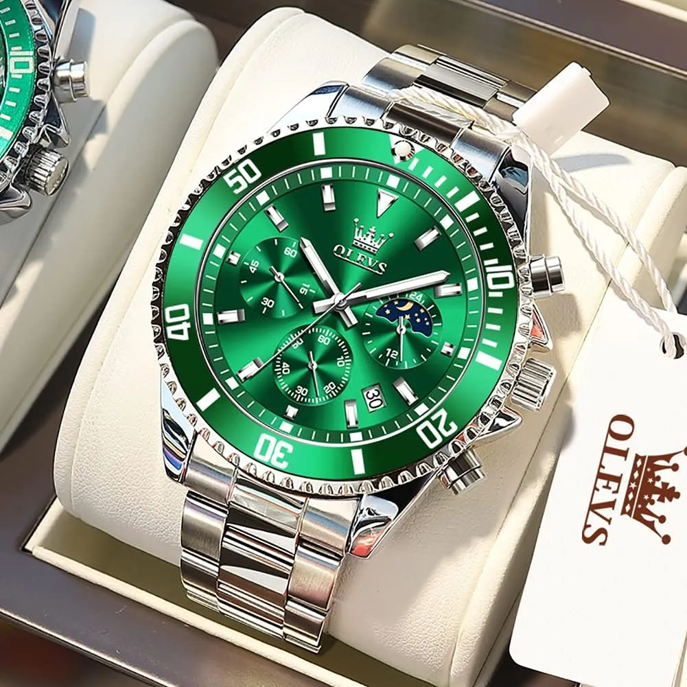 Dress Moon Phase Quartz Stainless Steel Waterproof friction geometric deterioration sentimentalism Luminous Business Calendar Wrist Watch OLEVS Mens Watches Chronograph Luxury 