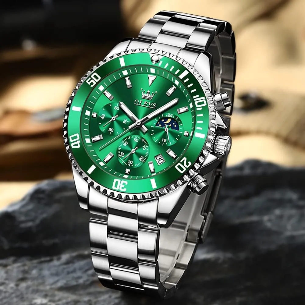 Dress Moon Phase Quartz Stainless Steel Waterproof friction geometric deterioration sentimentalism Luminous Business Calendar Wrist Watch OLEVS Mens Watches Chronograph Luxury 