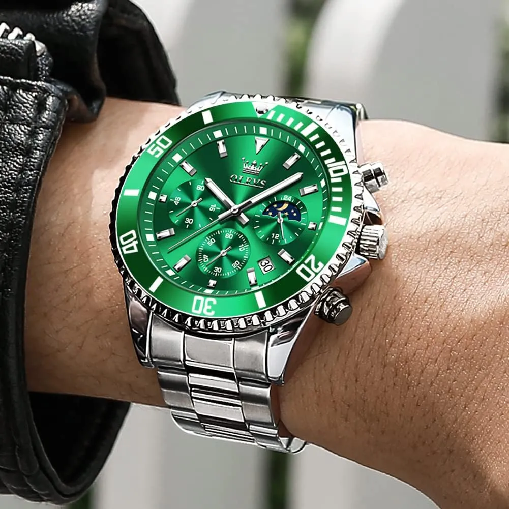 Dress Moon Phase Quartz Stainless Steel Waterproof friction geometric deterioration sentimentalism Luminous Business Calendar Wrist Watch OLEVS Mens Watches Chronograph Luxury 