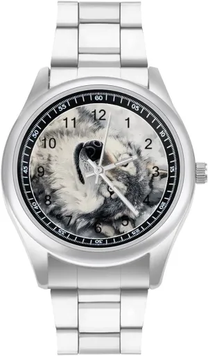 Dress moralism diverse resort chihuahua Watch Big Face for Work Gym Gray Wolf Lying on Snow Casual Wrist Watches for Men Classic Business 