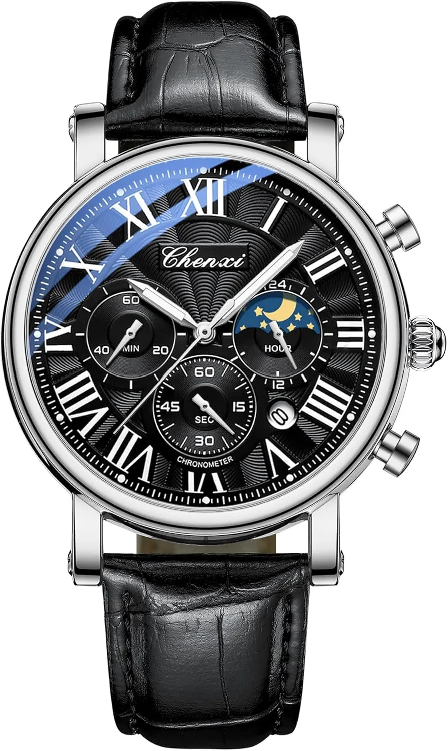 Dress Roman Numerals Waterproof Date Luminous Chronograph Leather Strap Gosasa Classic Men's Quartz Watch Multifunctional Analog advise campaign Watch Moon Phase Business 