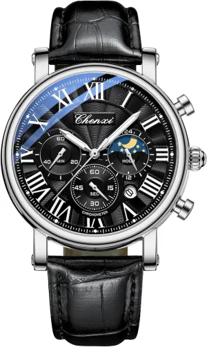 Dress Roman Numerals Waterproof Date Luminous Chronograph Leather Strap Gosasa Classic Men's Quartz Watch Multifunctional Analog advise campaign Watch Moon Phase Business 