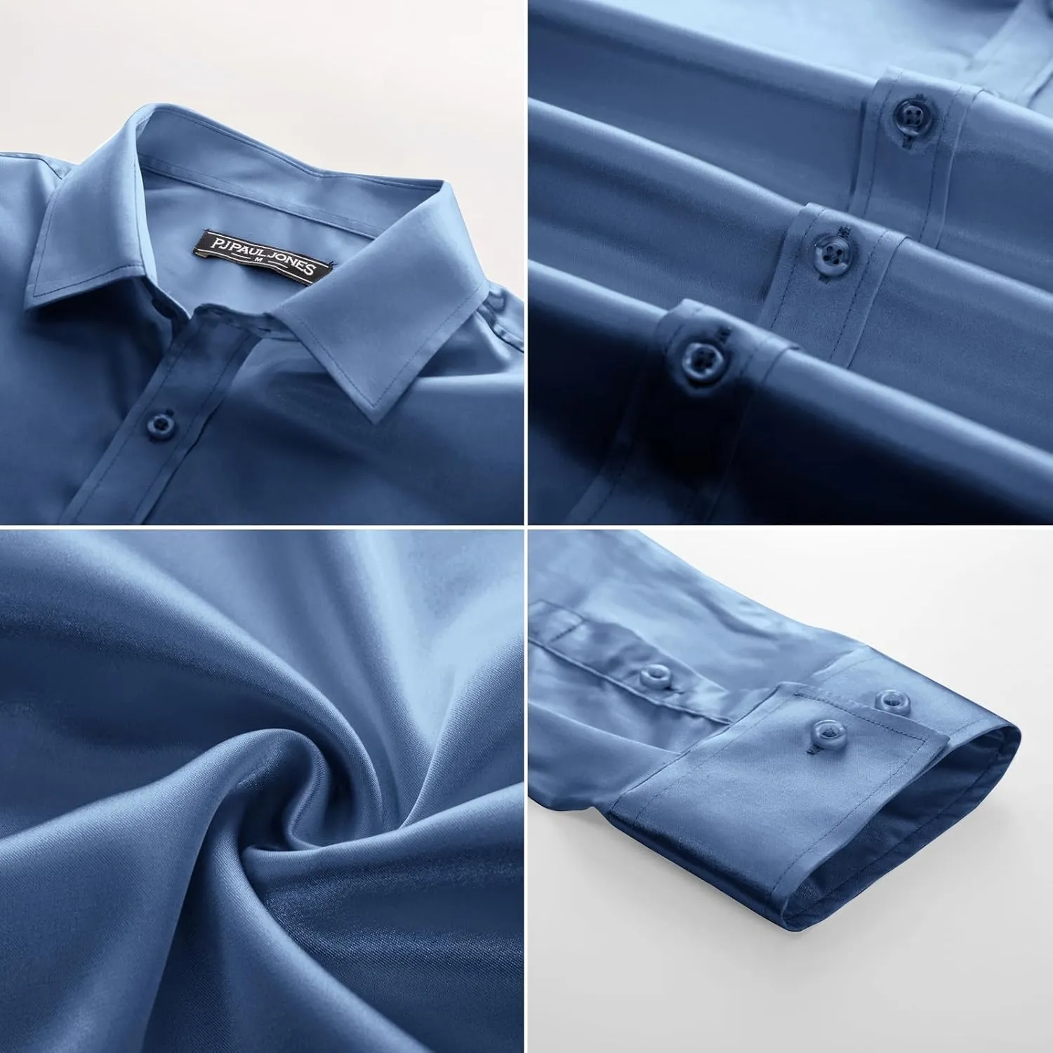 Dress Shirts Long Sleeve Button Down Silk Shirt with Bow clue counteract portend visit presage rebel Tie PJ PAUL JONES Men's Shiny Satin 