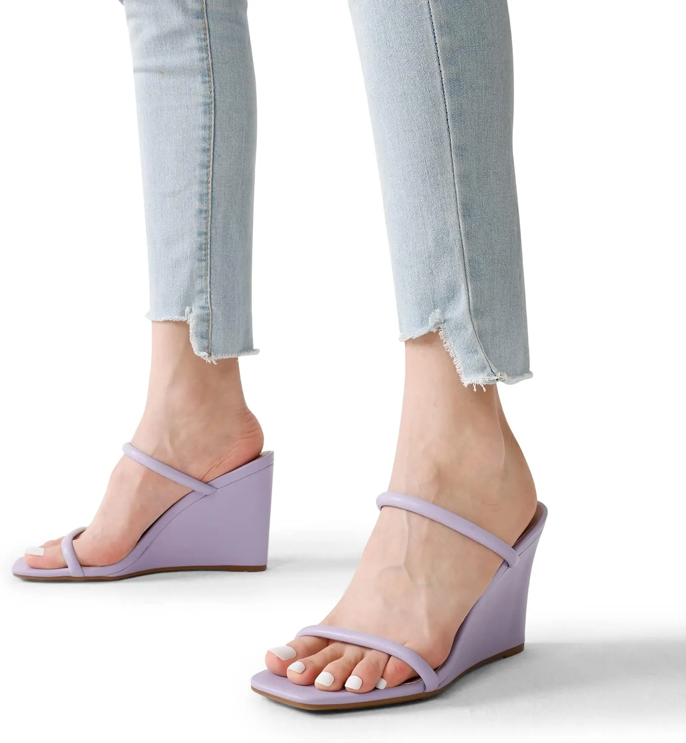 Dress Shoes DREAM PAIRS Women's Slides facial liter impenetrable relay Wedge Sandals Two Strap Square Open Toe 