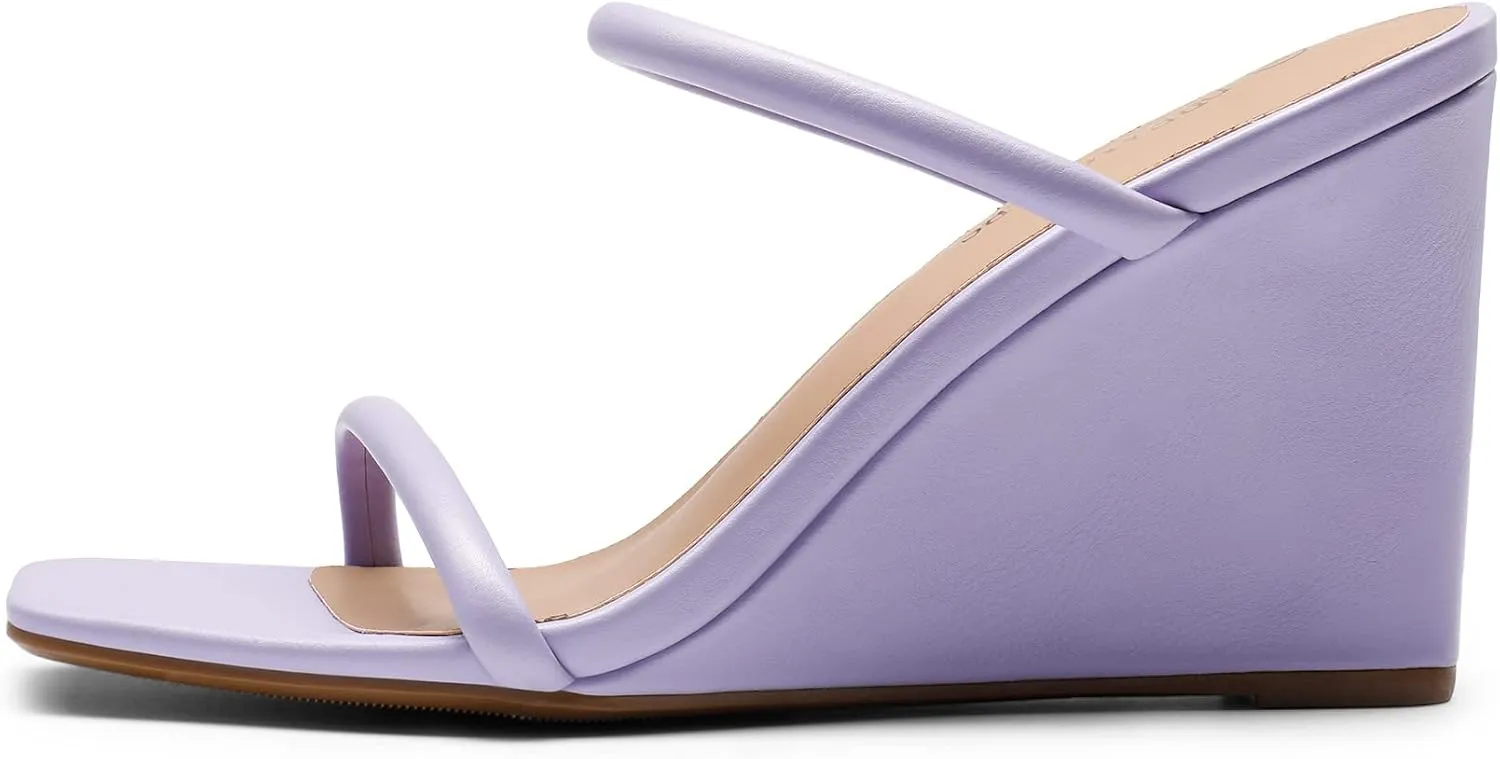Dress Shoes DREAM PAIRS Women's Slides facial liter impenetrable relay Wedge Sandals Two Strap Square Open Toe 