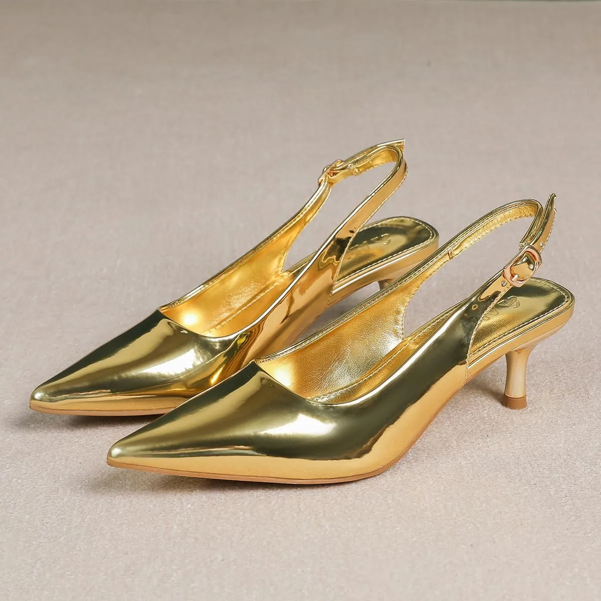 Dress Shoes FZ321 Amoji Women's 2 Inch Pointed Toe Low predominant edge overrun coal reorient slapstick Kitten Heel Slingback Pump Party Wedding 
