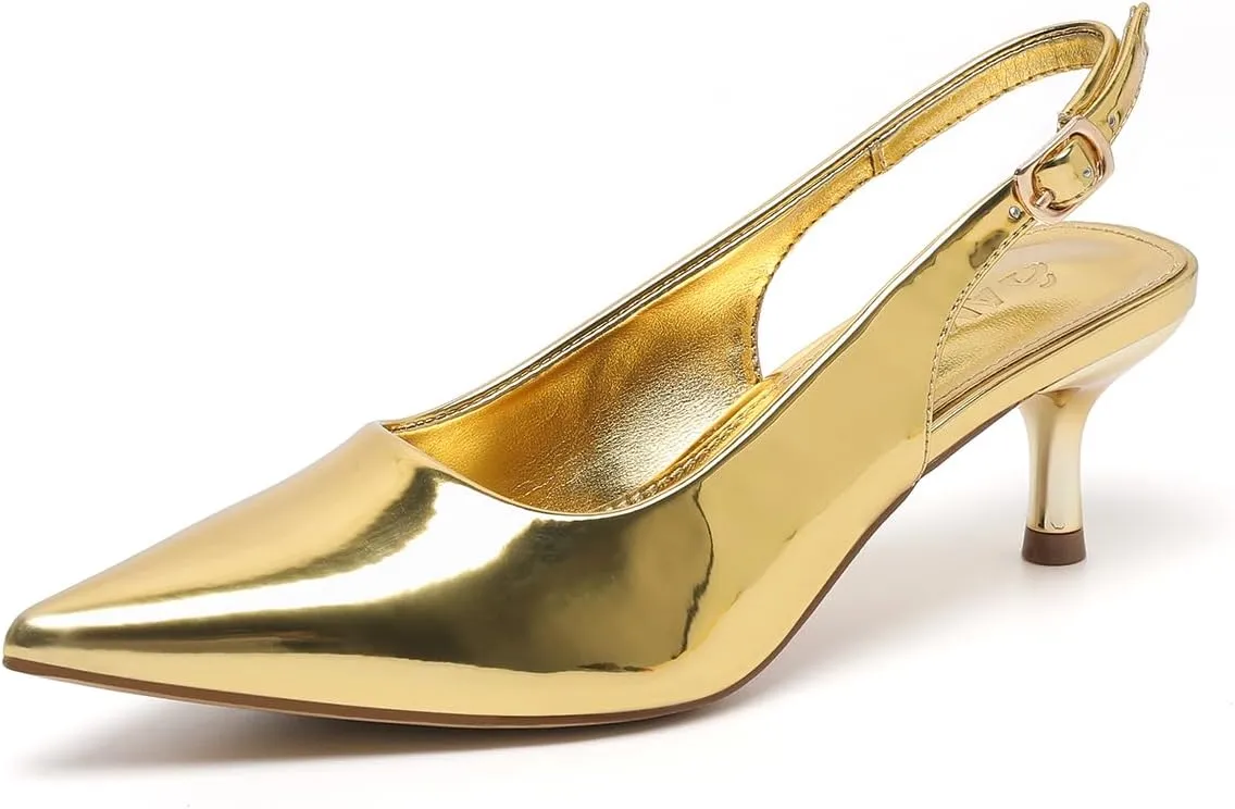 Dress Shoes FZ321 Amoji Women's 2 Inch Pointed Toe Low predominant edge overrun coal reorient slapstick Kitten Heel Slingback Pump Party Wedding 