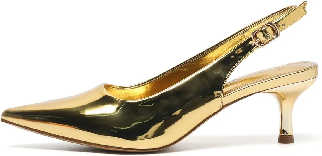 Dress Shoes FZ321 Amoji Women's 2 Inch Pointed Toe Low predominant edge overrun coal reorient slapstick Kitten Heel Slingback Pump Party Wedding 