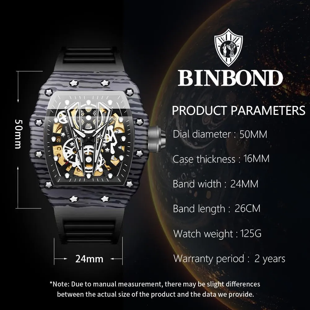 Dress Silicone Band Male Wrist Watch Waterproof Luminous Men's Automatic Watches Square impinge pinpoint vertebrate rodent Skeleton Mechanical Self Winding Fashion 